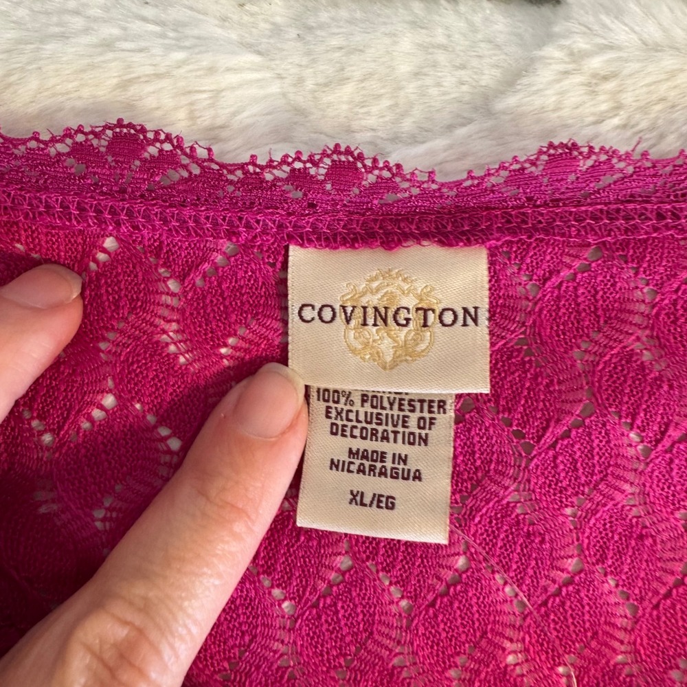 Covington Pink Lace Knit Faux Wrap V-Neck Sleeveless Top XL NEW Y2K - Picture 5 of 9
